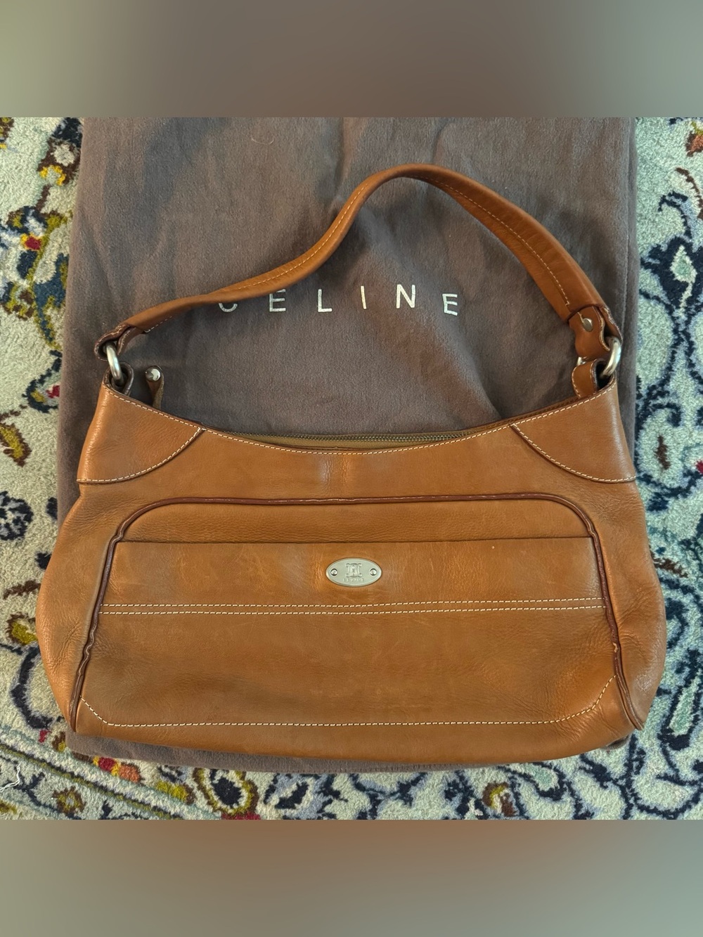 CELINE Vintage Brown Leather Shoulder Bag